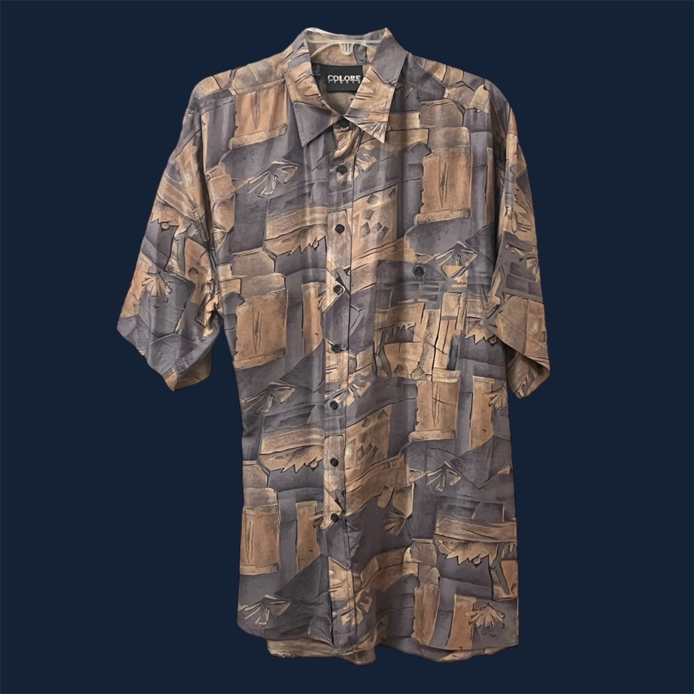 Metallic Silk Business-Casual Collared Short-Sleeve Shirt Colore Italia Perfect